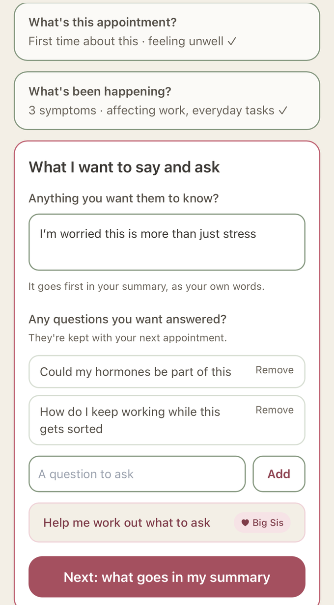 SIS Get ready: what I want to say and ask, in my own words, with my questions for the doctor.